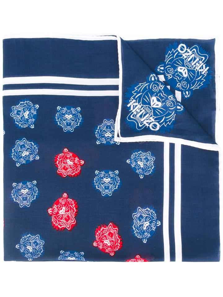 Kenzo Tiger Print Scarf, Women's, Blue, Silk/cotton
