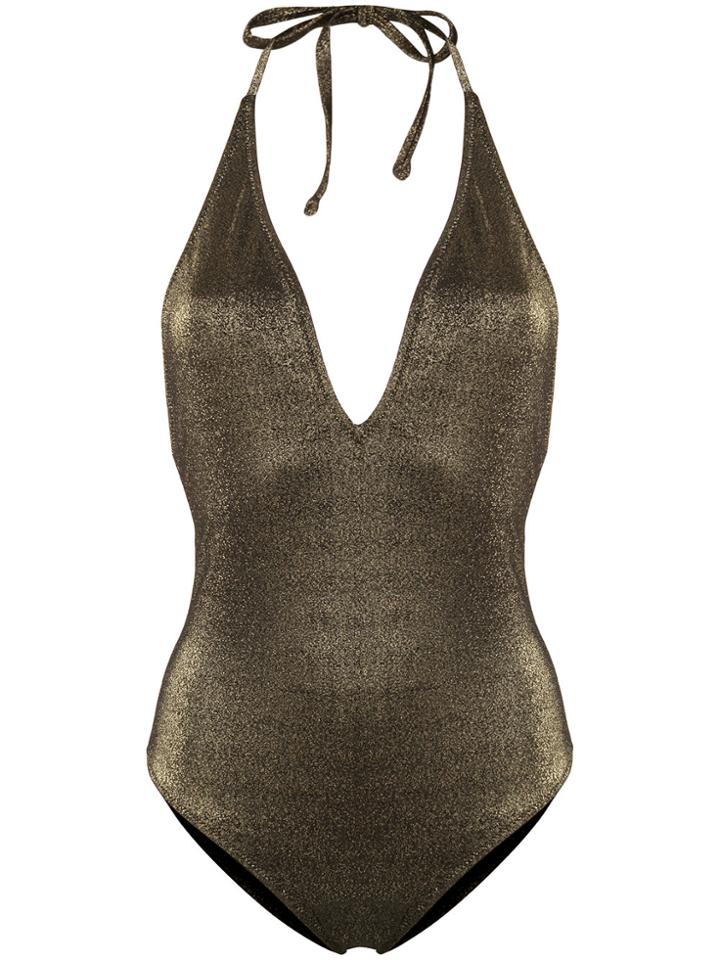 Mimì A La Mer Plunging V-neck Metallic Swimsuit