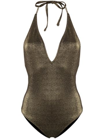 Mimì A La Mer Plunging V-neck Metallic Swimsuit