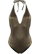 Mimì A La Mer Plunging V-neck Metallic Swimsuit