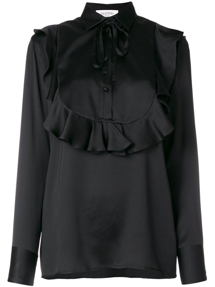 Valentino Frill Bib Blouse - Black