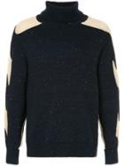 Coohem Contrast Sleeve Cable Knit Sweater - Blue