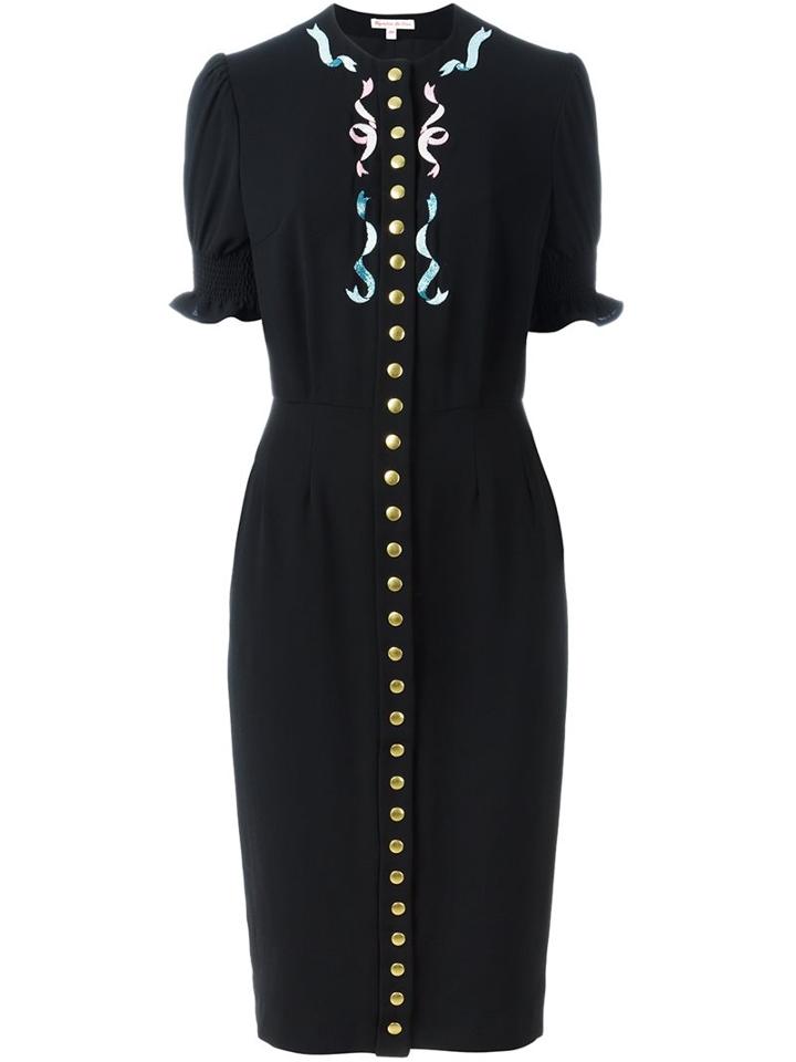 Olympia Le-tan Buttoned Dress, Women's, Size: 42, Black, Acetate/glass/polyester