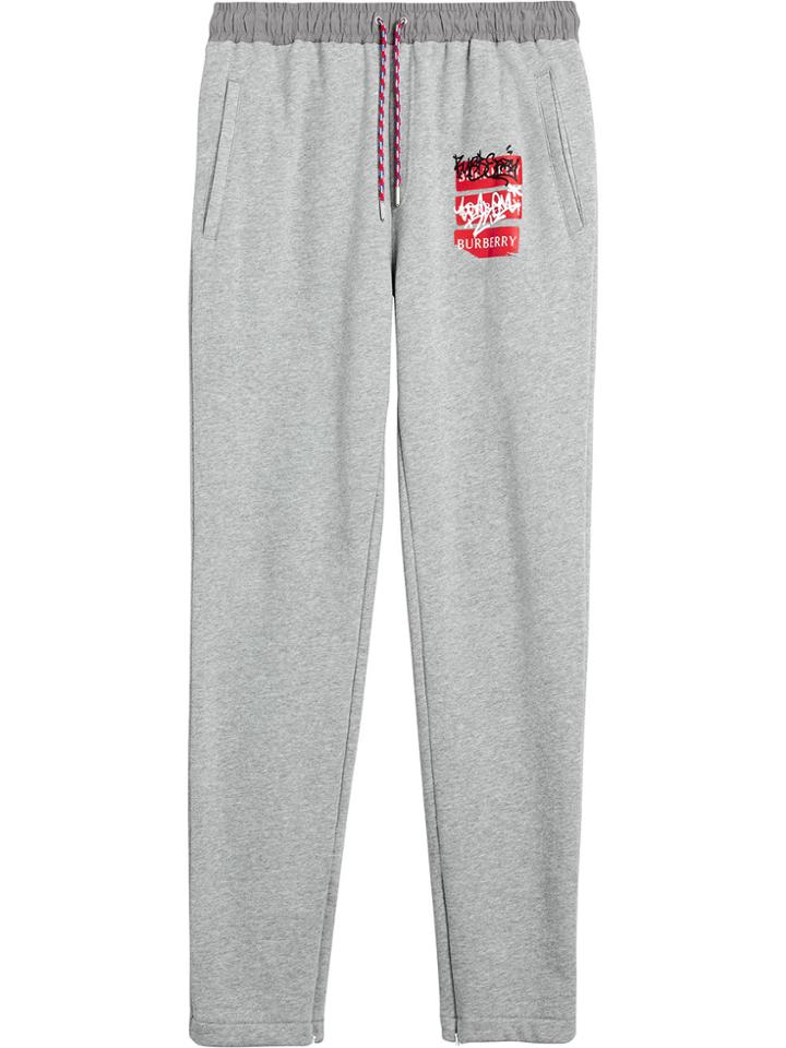 Burberry Graffitied Ticket Print Sweatpants - Grey