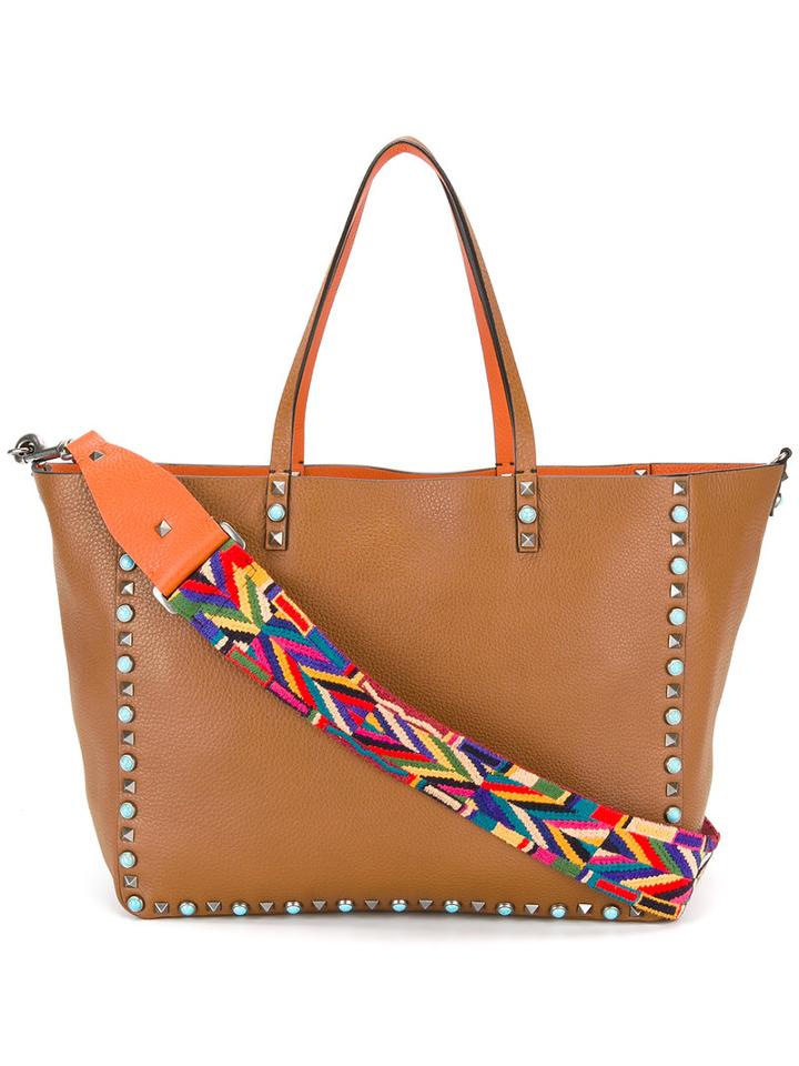 Valentino Reversible Studded Shoulder Bag, Women's, Brown, Calf Leather