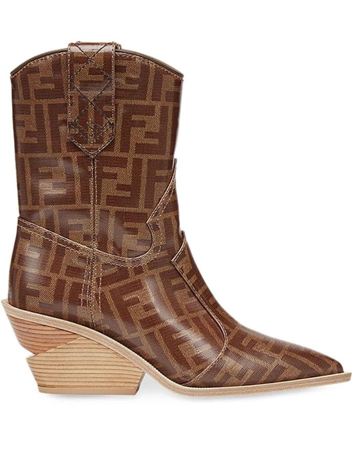 Fendi Pointed Toe Cowboy Booties - Brown
