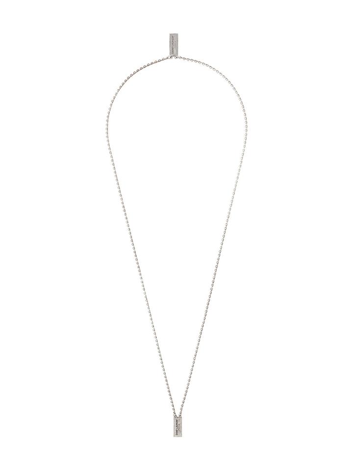 Saint Laurent Logo Engraved Necklace - Metallic