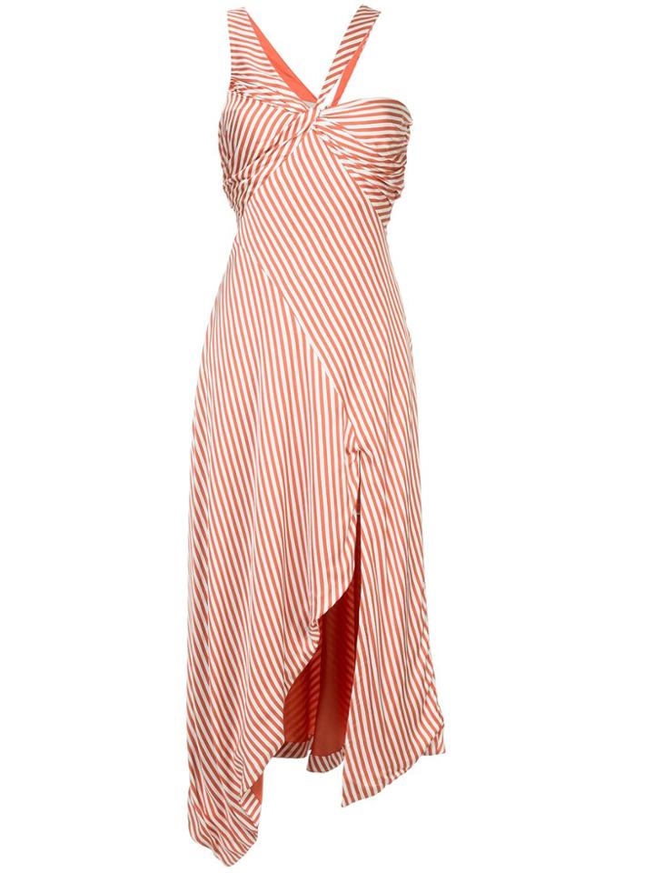 Jonathan Simkhai Striped Twist Ruffle Dress - White