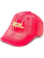 Diesel Distressed Baseball Cap With Embroidery - Red