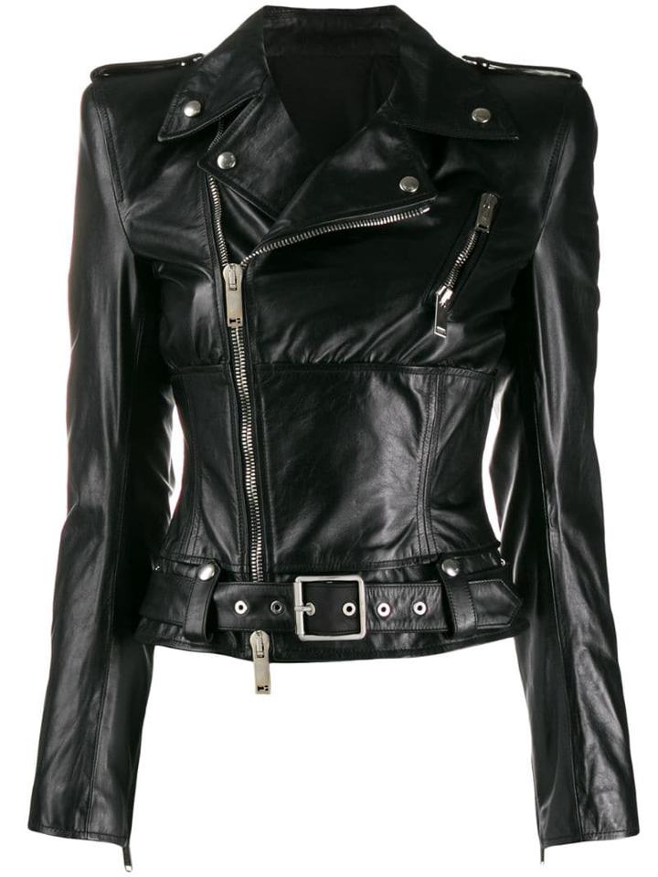 Unravel Project Asymmetric Leather Jacket - Black