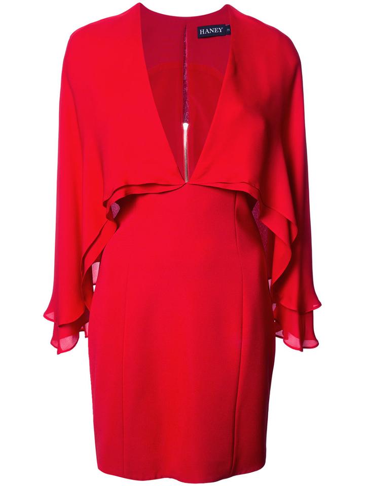 Haney V-neck Cape Dress, Women's, Size: 2, Red, Silk/spandex/elastane