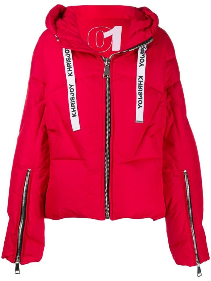 Khrisjoy Logo Drawstring Puffer Jacket - Red