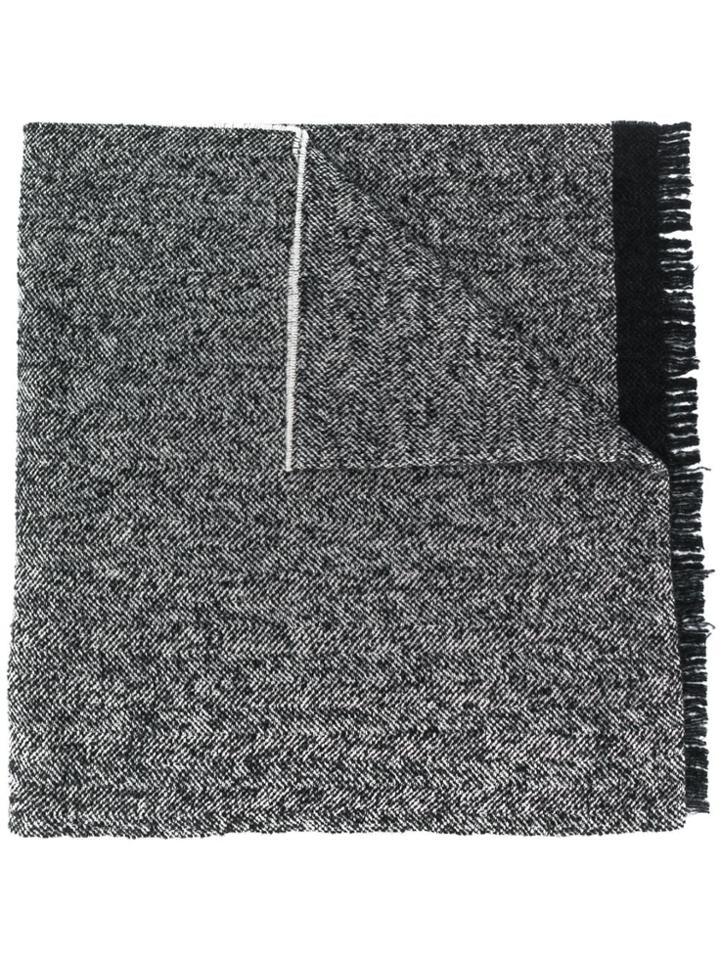 Zanone Zigzag Patterned Frayed Edge Scarf - Black
