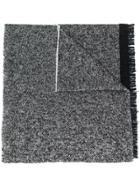 Zanone Zigzag Patterned Frayed Edge Scarf - Black
