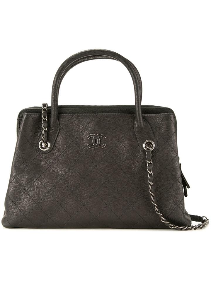 Chanel Vintage Quilted Cc Logo Chain 2way Hand Shoulder Bag - Black