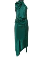 Saint Laurent Satin Asymmetric Halter Dress - Green