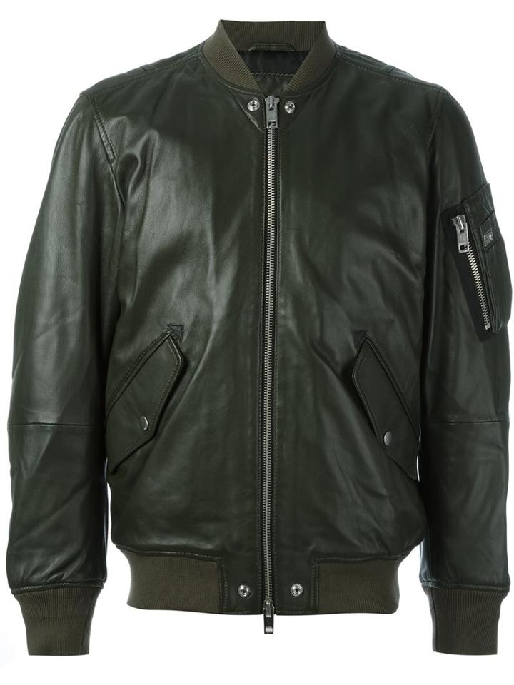Diesel 'l-kit' Bomber Jacket, Men's, Size: Medium, Green, Sheep Skin/shearling/polyester