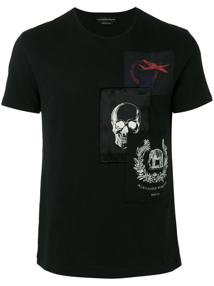 Alexander Mcqueen Patch Appliqué T-shirt, Men's, Size: Xl, Black, Viscose/cotton