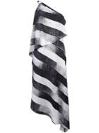Halston Heritage Striped Asymmetric One-shoulder Dress, Women's, Size: 8, Black, Polyester