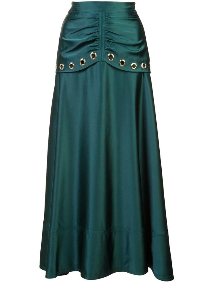 Self-portrait Satin Eyelet Midi Skirt - Green