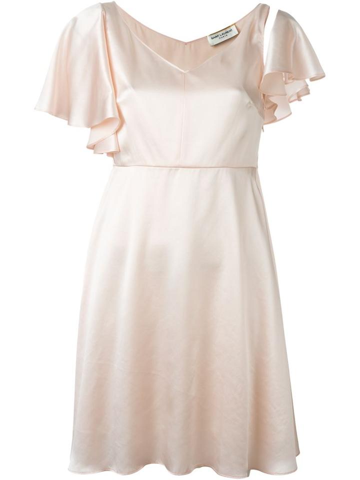 Saint Laurent Flutter Sleeve Satin Dress