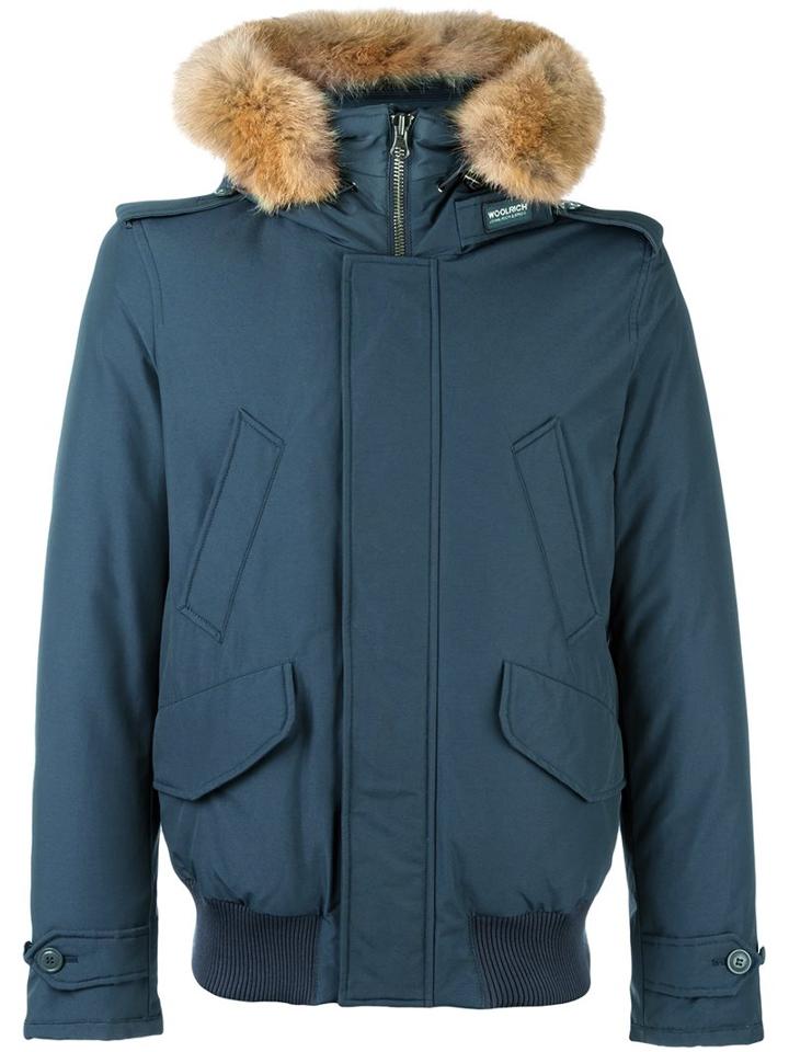 Woolrich Hooded Zip Up Jacket, Men's, Size: Large, Grey, Cotton/feather Down/polyamide/coyote Fur