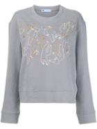 Minjukim Embroidered Detail Sweatshirt, Women's, Grey, Cotton