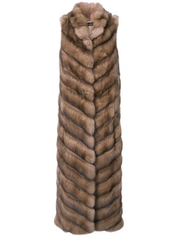 Manzoni 24 Sleeveless Furry Detail Coat - Brown