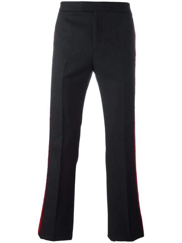 Saint Laurent Contrast Velvet Stripe Trousers, Men's, Size: 46, Black, Wool/cotton/viscose