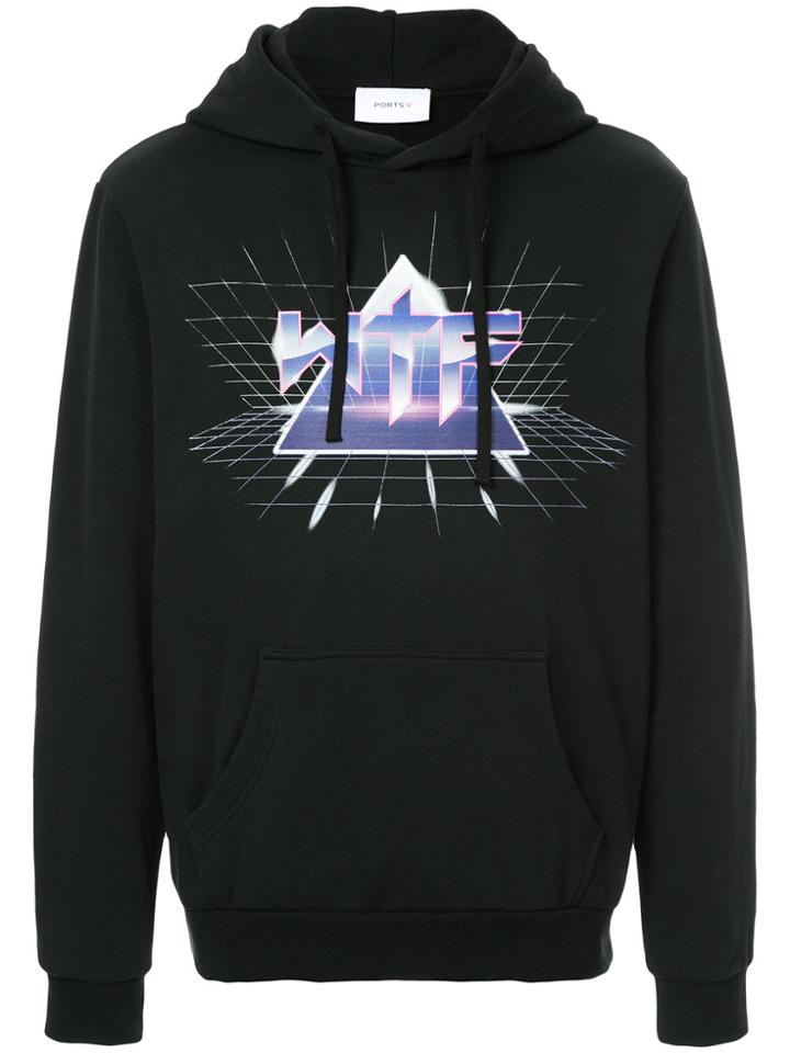 Ports V Print Hooded Sweatshirt - Black
