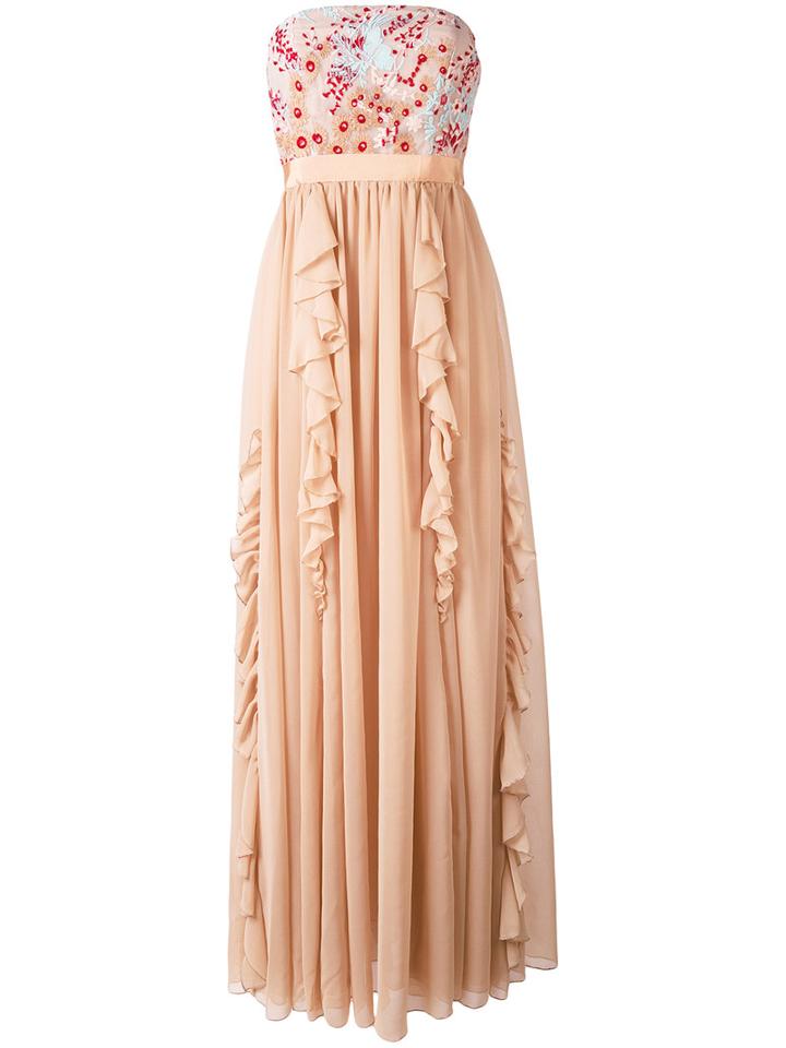 Si Jay - Flower Organza Long Dress - Women - Polyester - 44, Nude/neutrals, Polyester