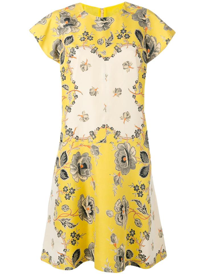 Etro Floral Print Shift Dress, Women's, Size: 44, Yellow/orange, Silk