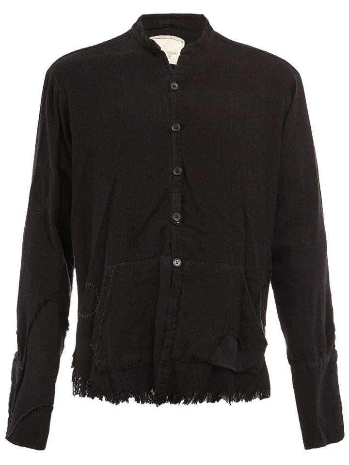 Greg Lauren Mandarin Neck Frayed Shirt, Men's, Size: 4, Black, Cotton