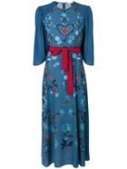 Red Valentino Floral Print Dress With Waist Tie - Blue