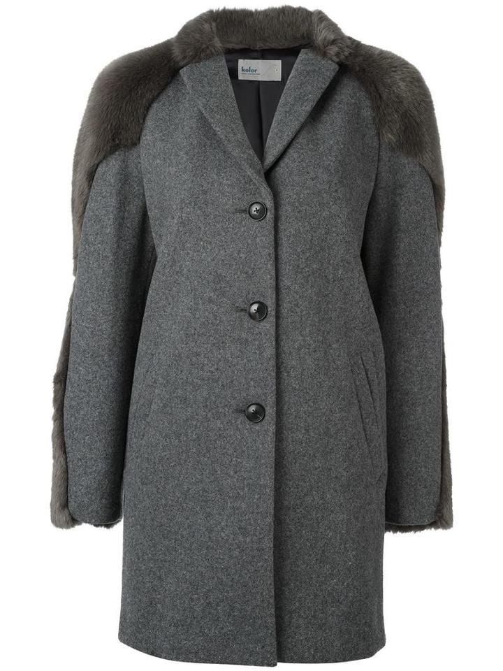 Kolor Faux Fur Detail Coat, Women's, Size: 2, Grey, Wool/nylon/cupro/polyester