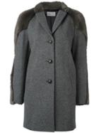 Kolor Faux Fur Detail Coat, Women's, Size: 2, Grey, Wool/nylon/cupro/polyester