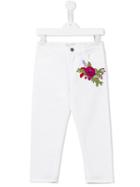 Gucci Kids Floral Embroidered Jeans, Size: 6 Yrs, White