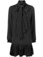 Saint Laurent Pussy Bow Heart Print Dress - Black