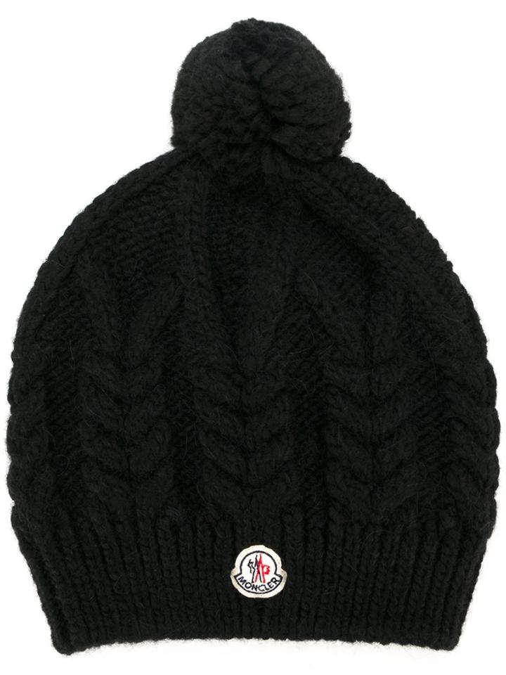 Moncler Pompom Cable Knit Beanie - Black