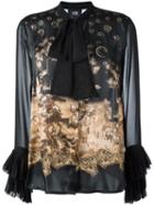 Cavalli Class Printed Blouse, Women's, Size: 42, Black, Silk/polyester