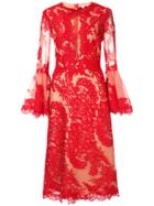 Marchesa Floral Lace Dress - Red