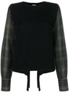 No21 Checked Sleeves Sweater - Black