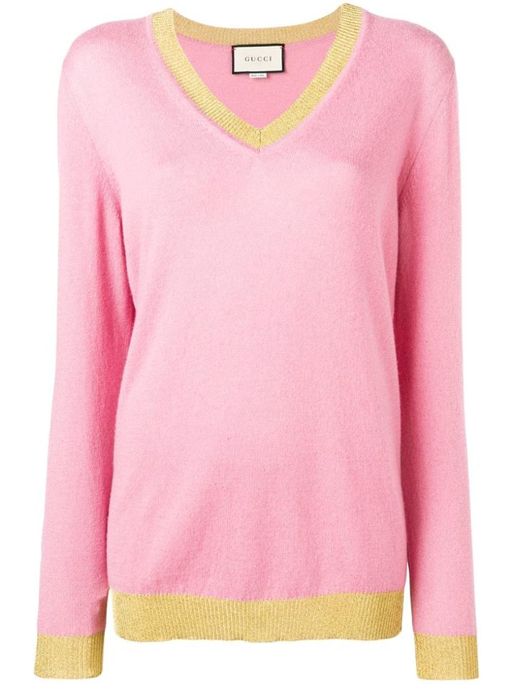 Gucci Glittery Contrast Trim Jumper - Pink