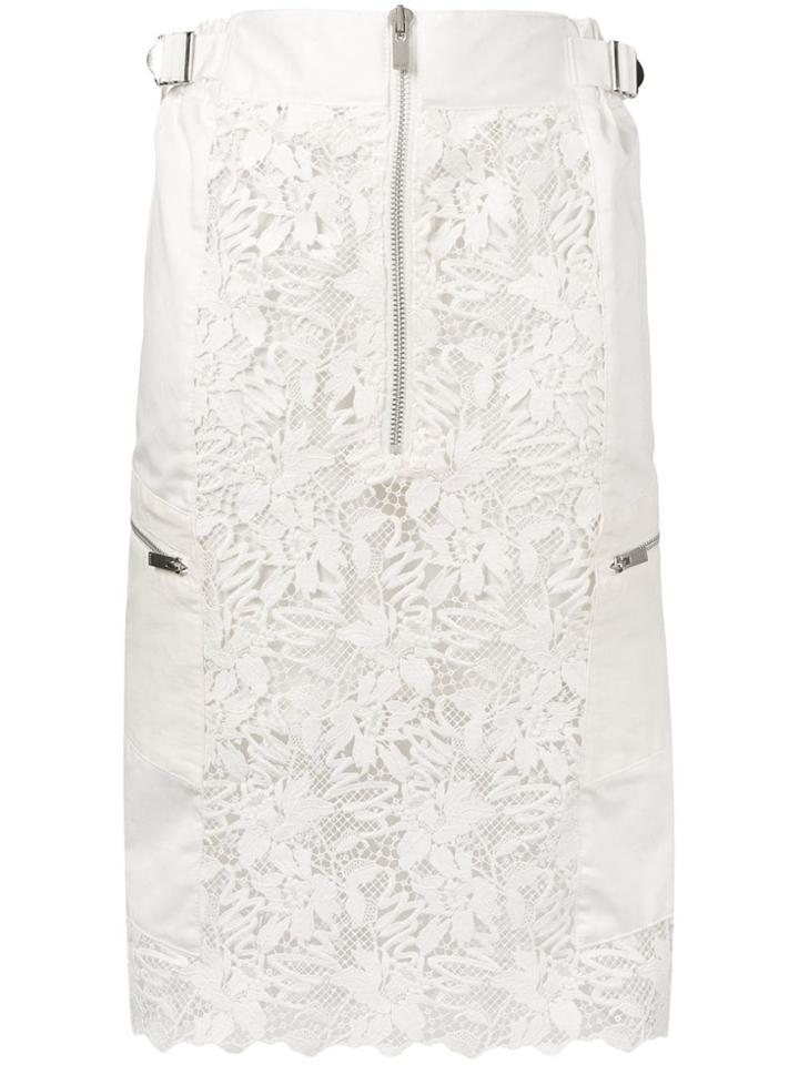 Sacai Zipped Lace Fitted Skirt - White