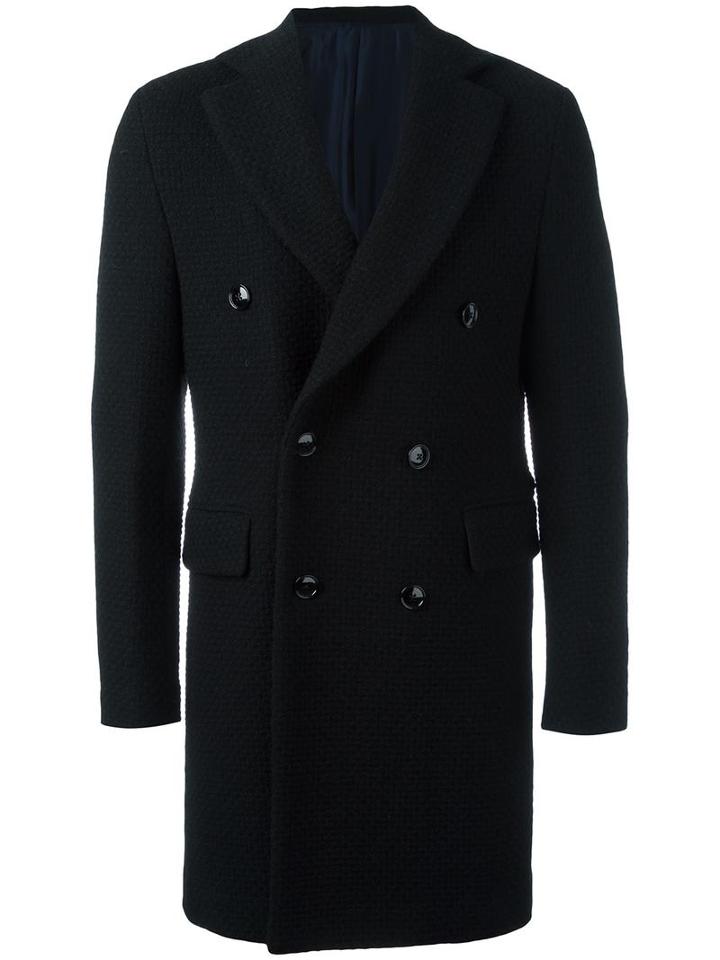 Mp Massimo Piombo Double Breasted Coat, Men's, Size: 52, Black, Cupro/wool/polyamide