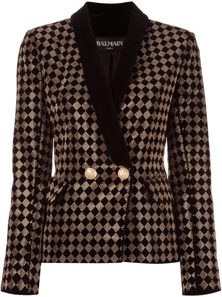 Balmain Checked Blazer, Women's, Size: 38, Black, Cotton