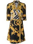 Versace Signature Print Wrap Dress - Black