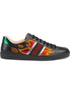 Gucci Ace Sneaker With Flames - Black