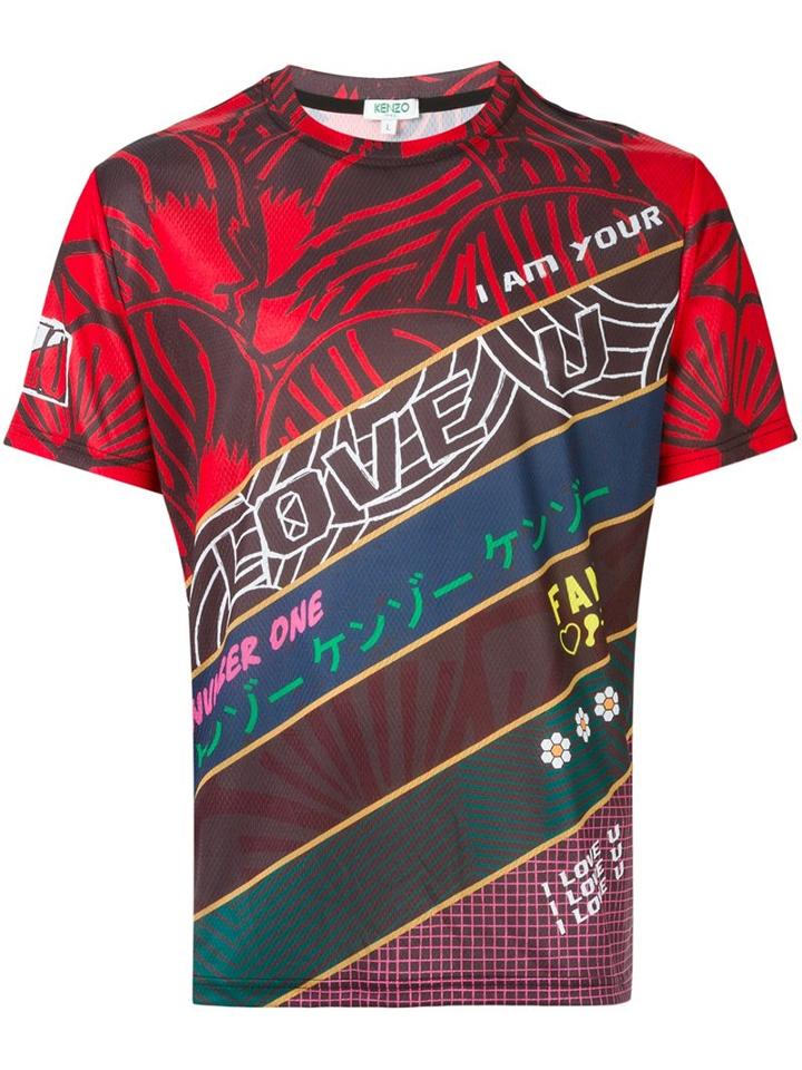 Kenzo Mix Print T-shirt, Men's, Size: Large, Red, Polyester