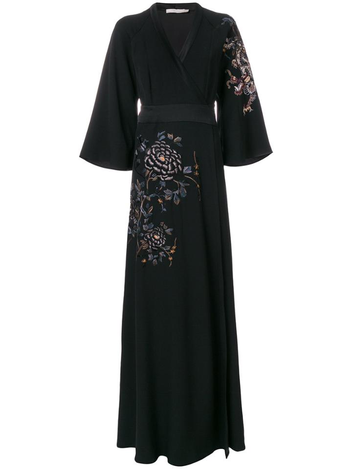 Amen Embroidered Wrap Gown - Black